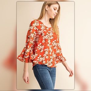 Orange Floral Print Top